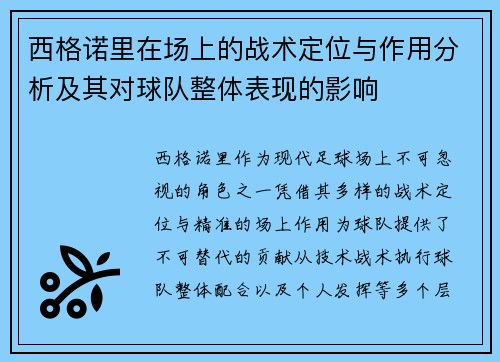 西格诺里在场上的战术定位与作用分析及其对球队整体表现的影响